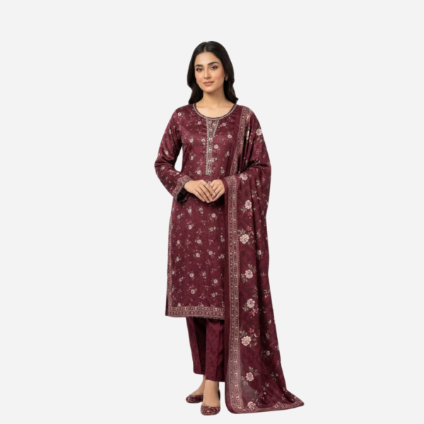 Maroon Grace Floral 3-Piece Unstitched Suit