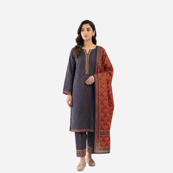Midnight Blue & Crimson Printed 3-Piece Suit