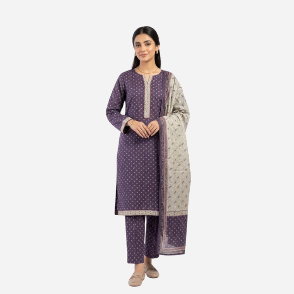 Elegant Maroon & Beige Printed 3-Piece Suit